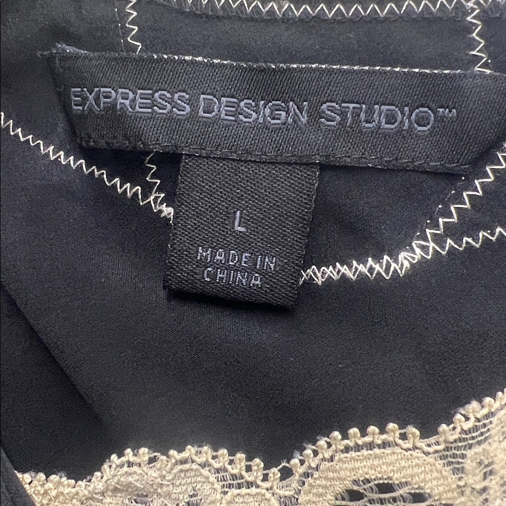 Silk Express Design Studio black satin spaghetti strap tank top beige lace L - Picture 7 of 7